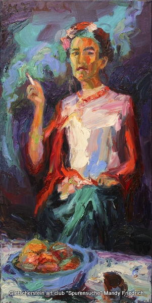 „Frida mit Obstschale“
Öl auf Leinen, 2017	
100 x 50cm