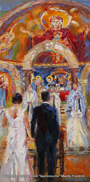 „Holy Love“ Greek orthodox wedding New York	
Öl auf Leinen, 2017		
80 x 40cm